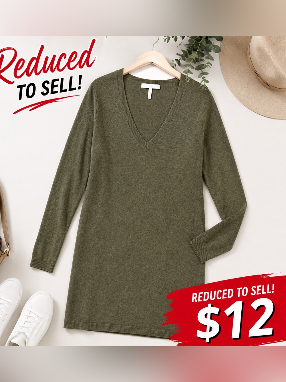 Olive Green Soft Knit Cozy Pullover T Shirt Dress NEW Size Med Travel Casual